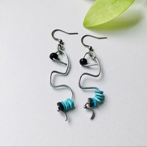 Simple Silver Aqua Serpentine Dangle Earrings